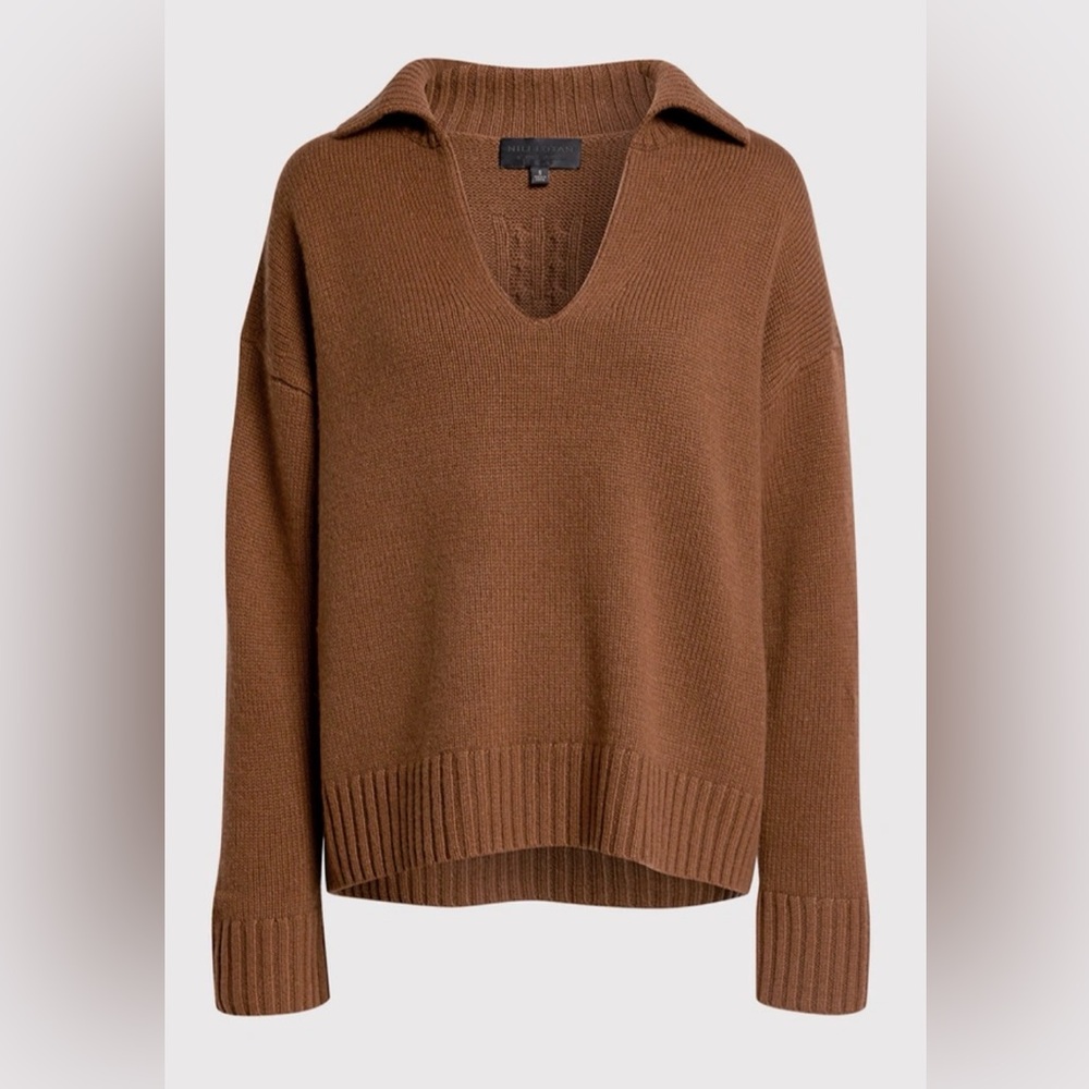 Nili Lotan women’s  Brown V-Neck Cashmere Sweater, size medium